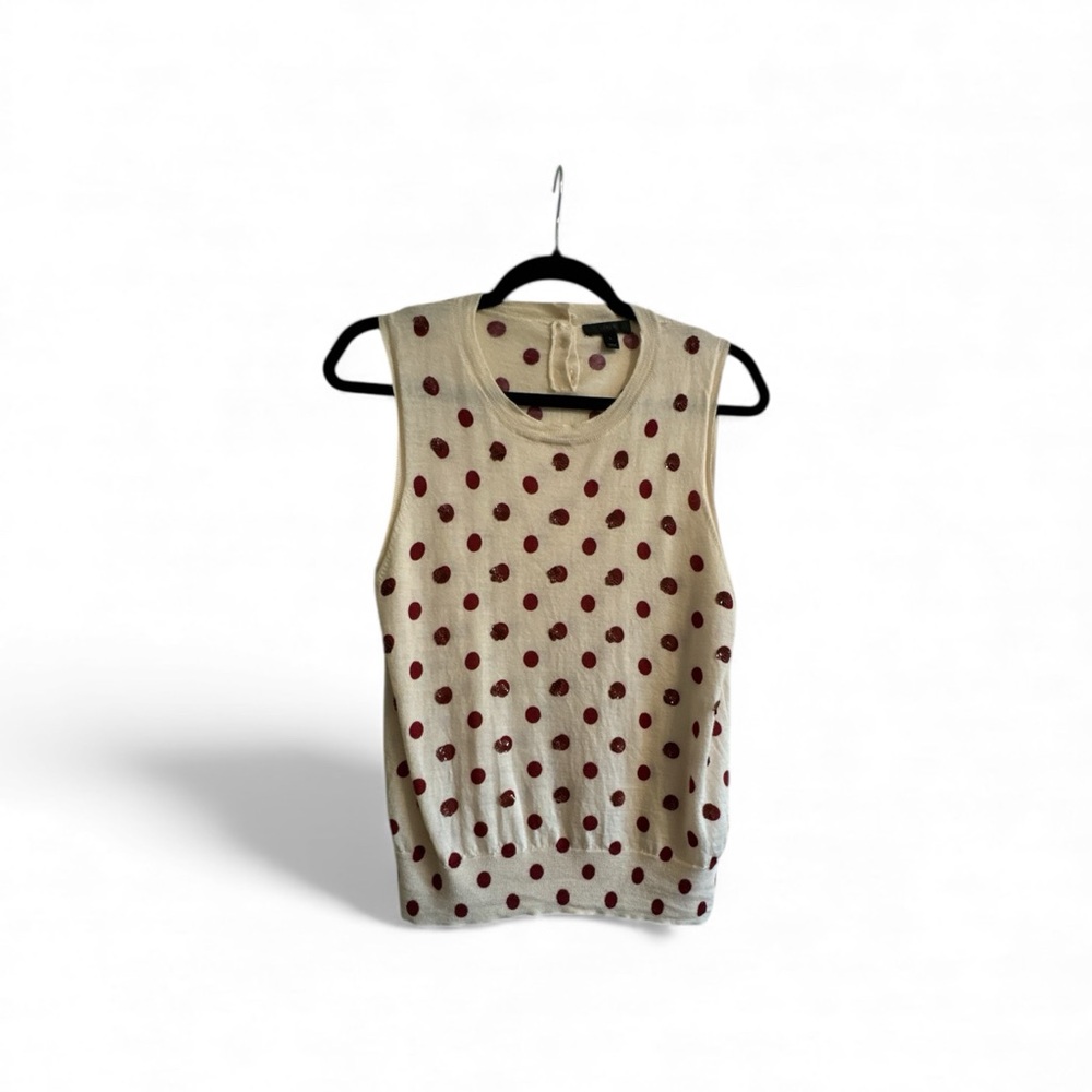 J. Crew Cream Tank Top Vest with Red Sequin Polka Dots 100% Merino Wool Size L - Picture 2 of 14